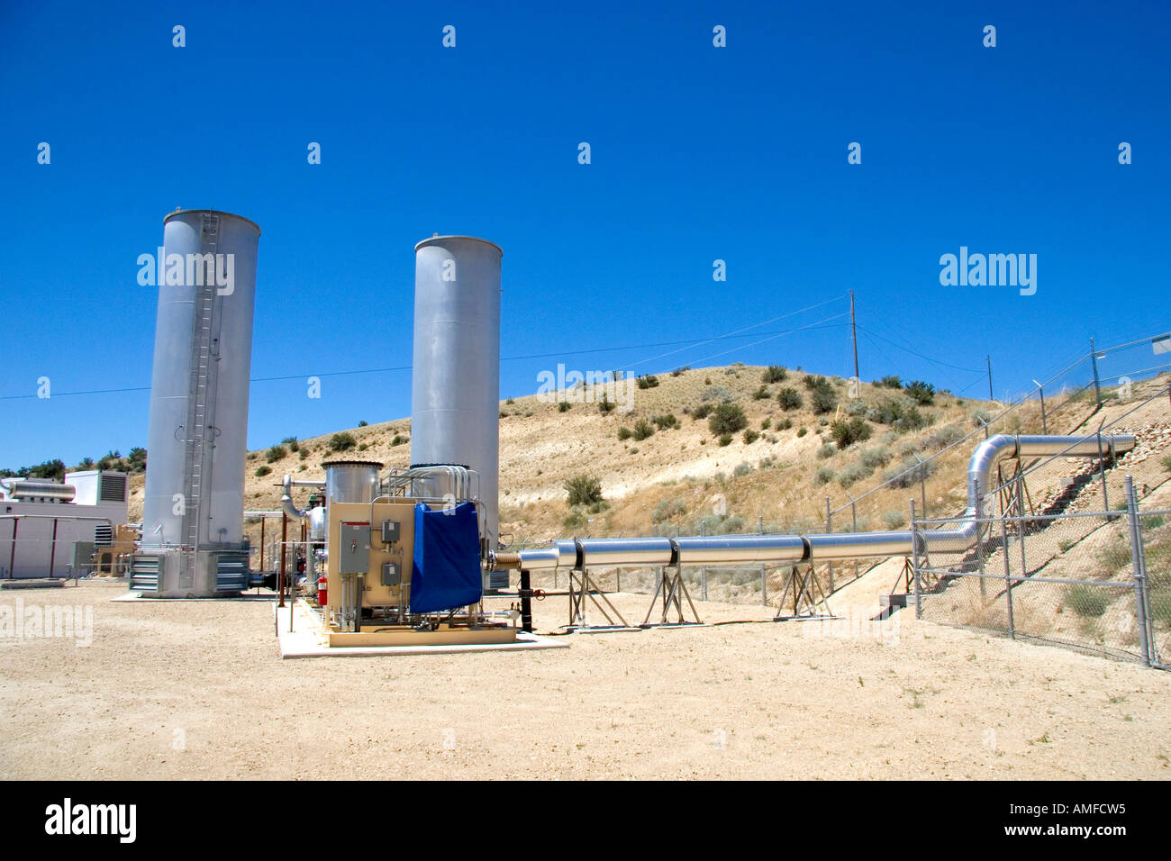 Methane gas recovery equipment generates electricity at a sanitary land fill in Boise, Idaho. Stock Photo