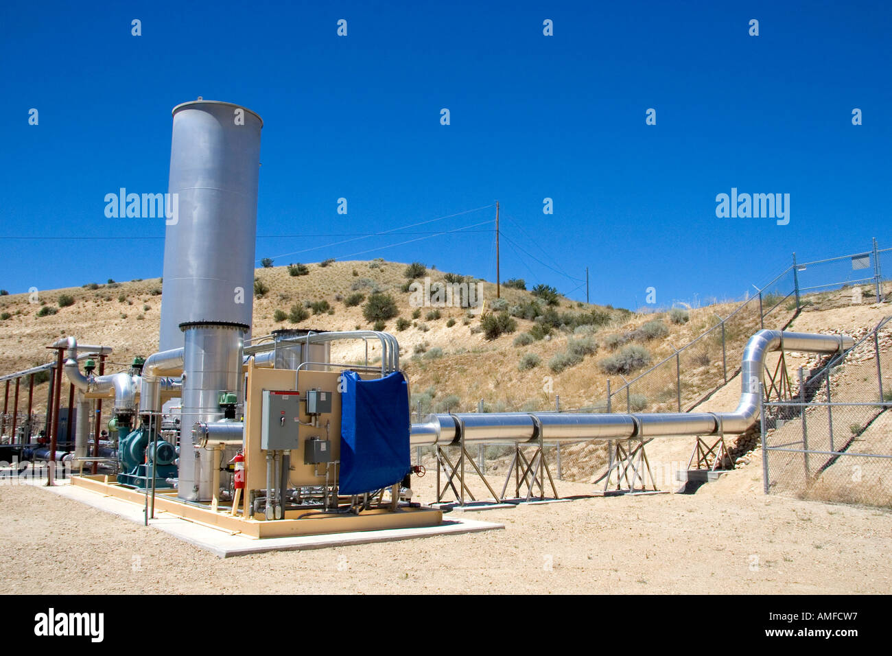 Methane gas recovery equipment generates electricity at a sanitary land fill in Boise, Idaho. Stock Photo