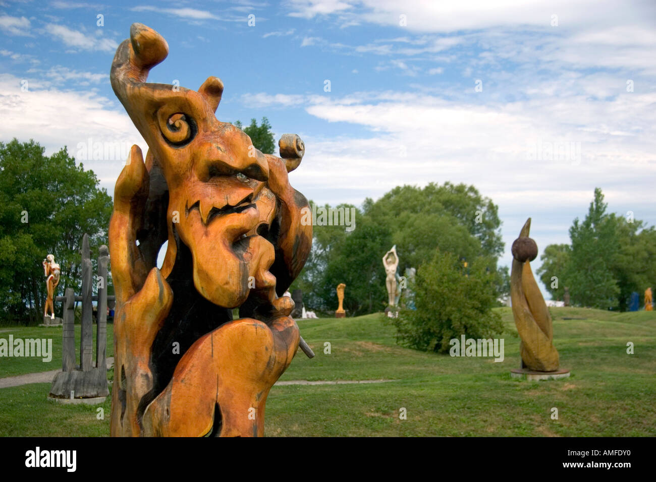 Wood sculptures at Parc des Trois Berets in the village of  St.-Jean-Port-Joli along the St. Lawrence River, Quebec, Canada Stock Photo  - Alamy