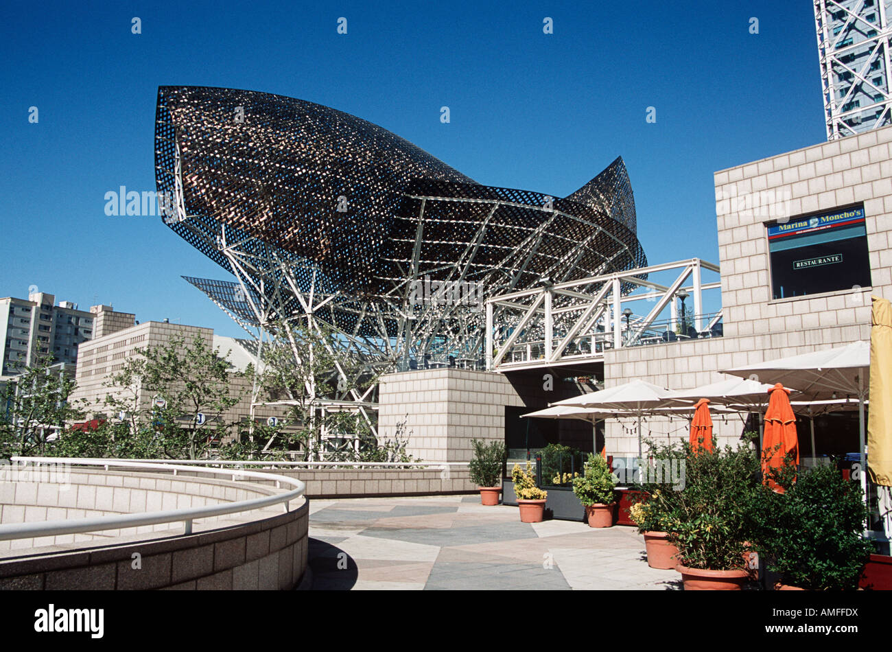 Frank Gehry's bronze fish sculpture, Port Olimpic, Barcelona, Spain