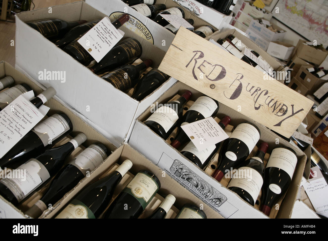bottles of red wine in a store Stock Photo Alamy