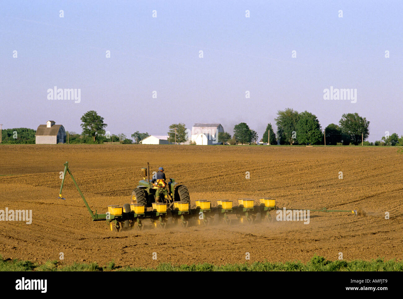 Planting corn seed in central Illinois. Stock Photo
