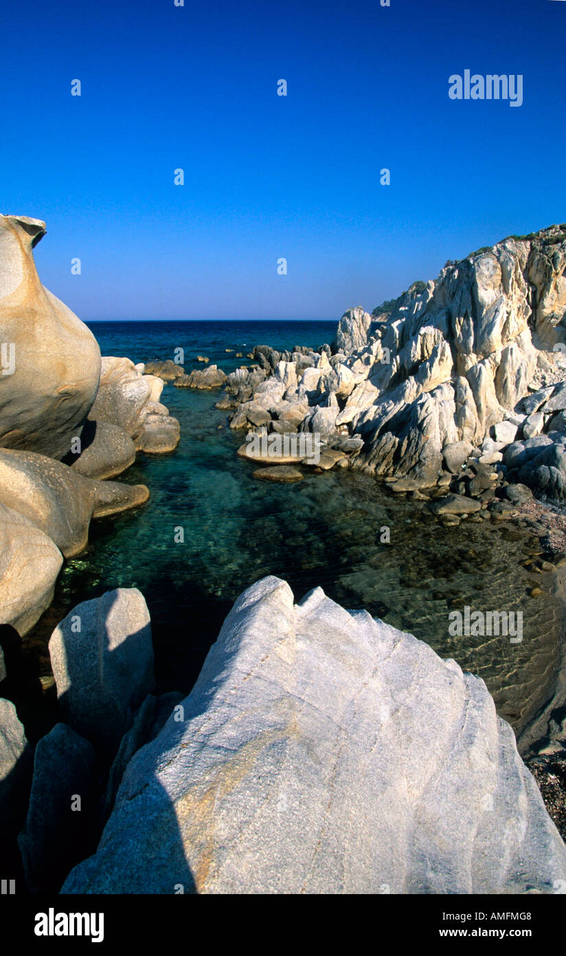 Griechenland, Chalkidiki, Sithonia, Badefelsen am Platanitsi-Strand bei Sarti Stock Photo