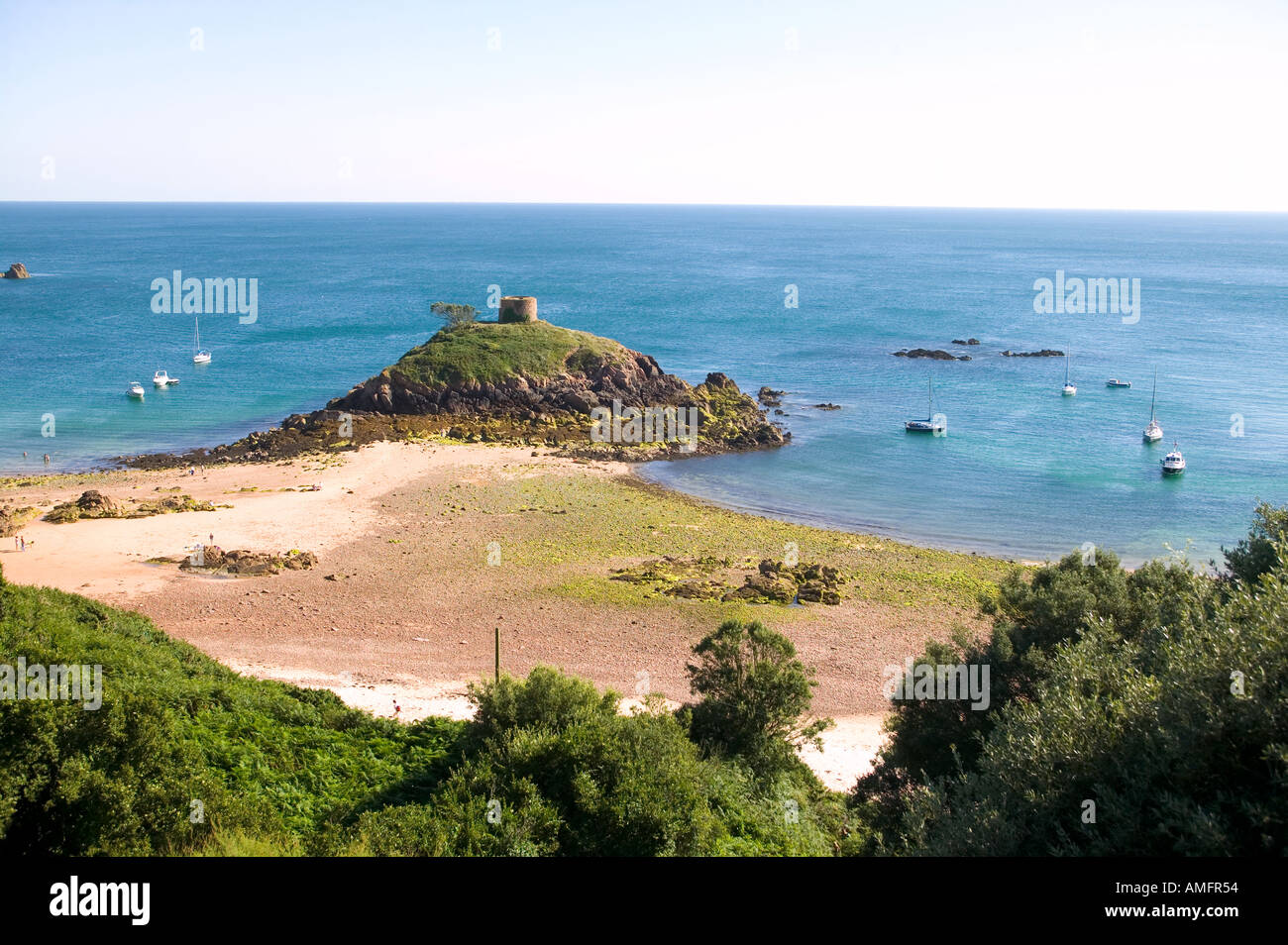 Janvrins Tomb and Tower Portelet Bay St Brelade Stock Photo - Alamy