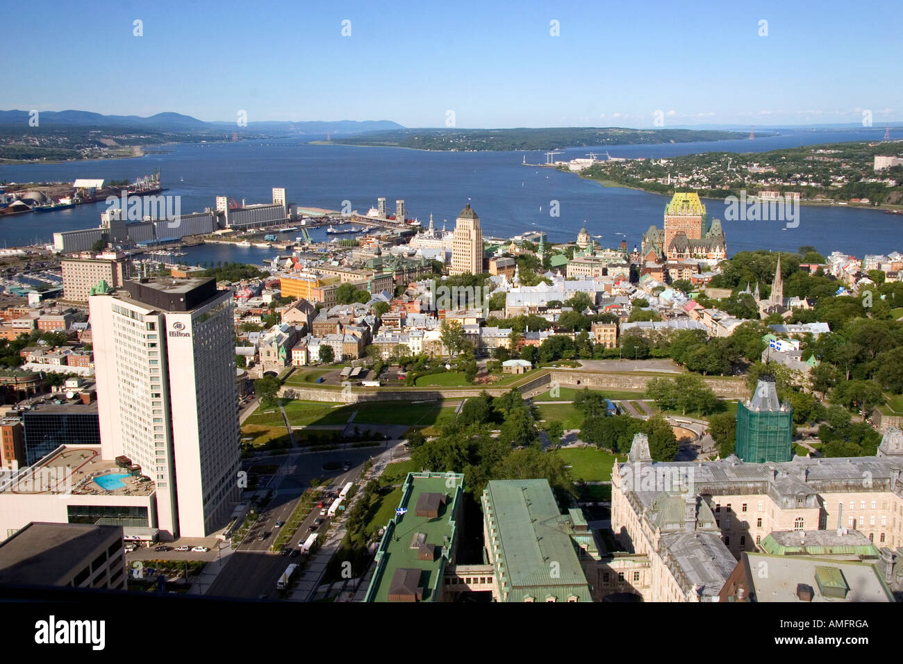 Aerial images of Quebec City from atop the Observatoire de la Capitale, Quebec, Canada. Stock Photo