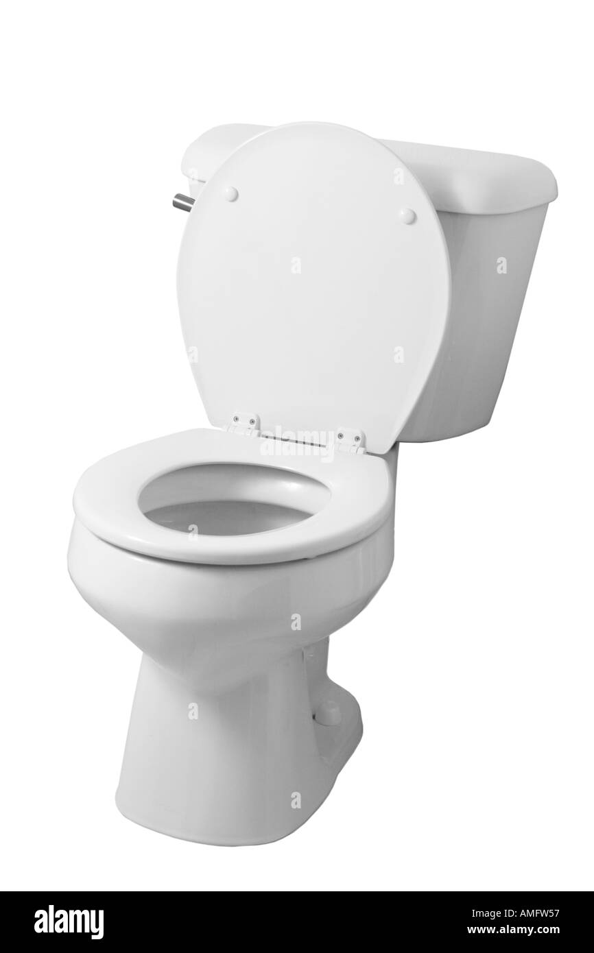 toilet with lid up Stock Photo