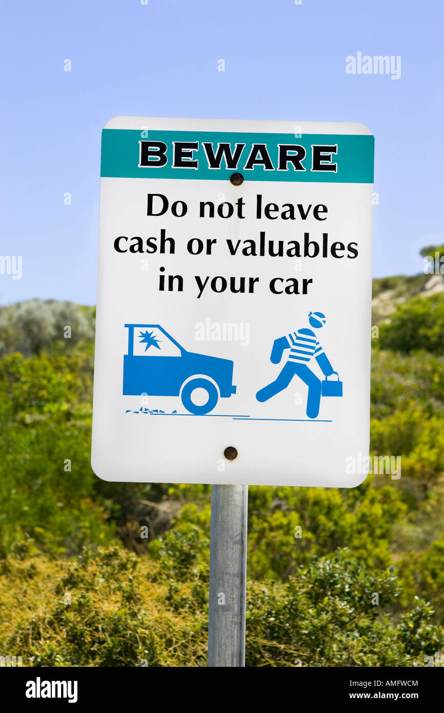 Do Not Leave Valuables In Your Car sign Stock Photo