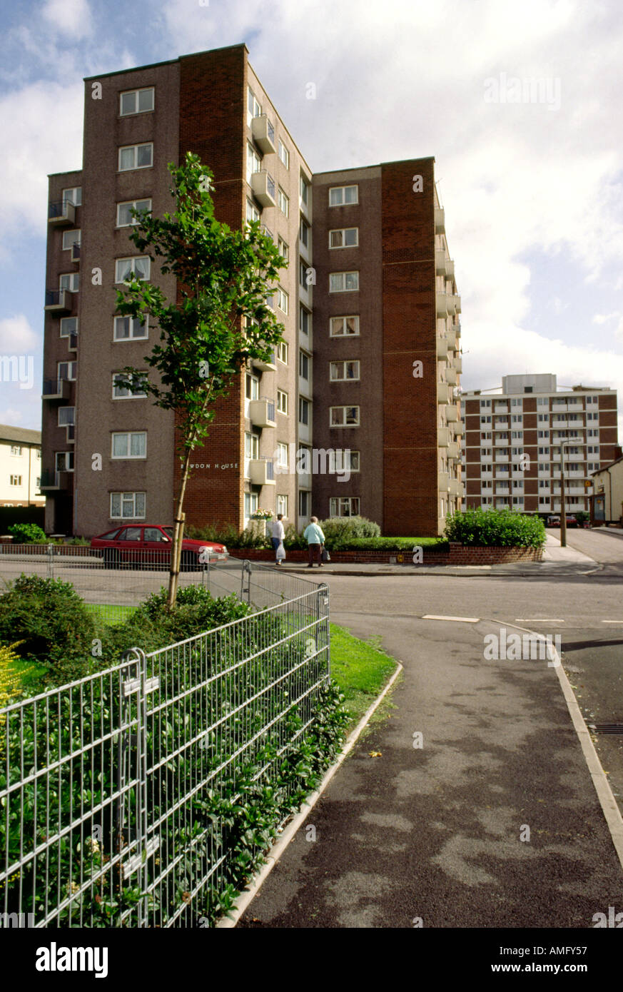Cheshire Stockport housing block of council owned flats Stock Photo Alamy