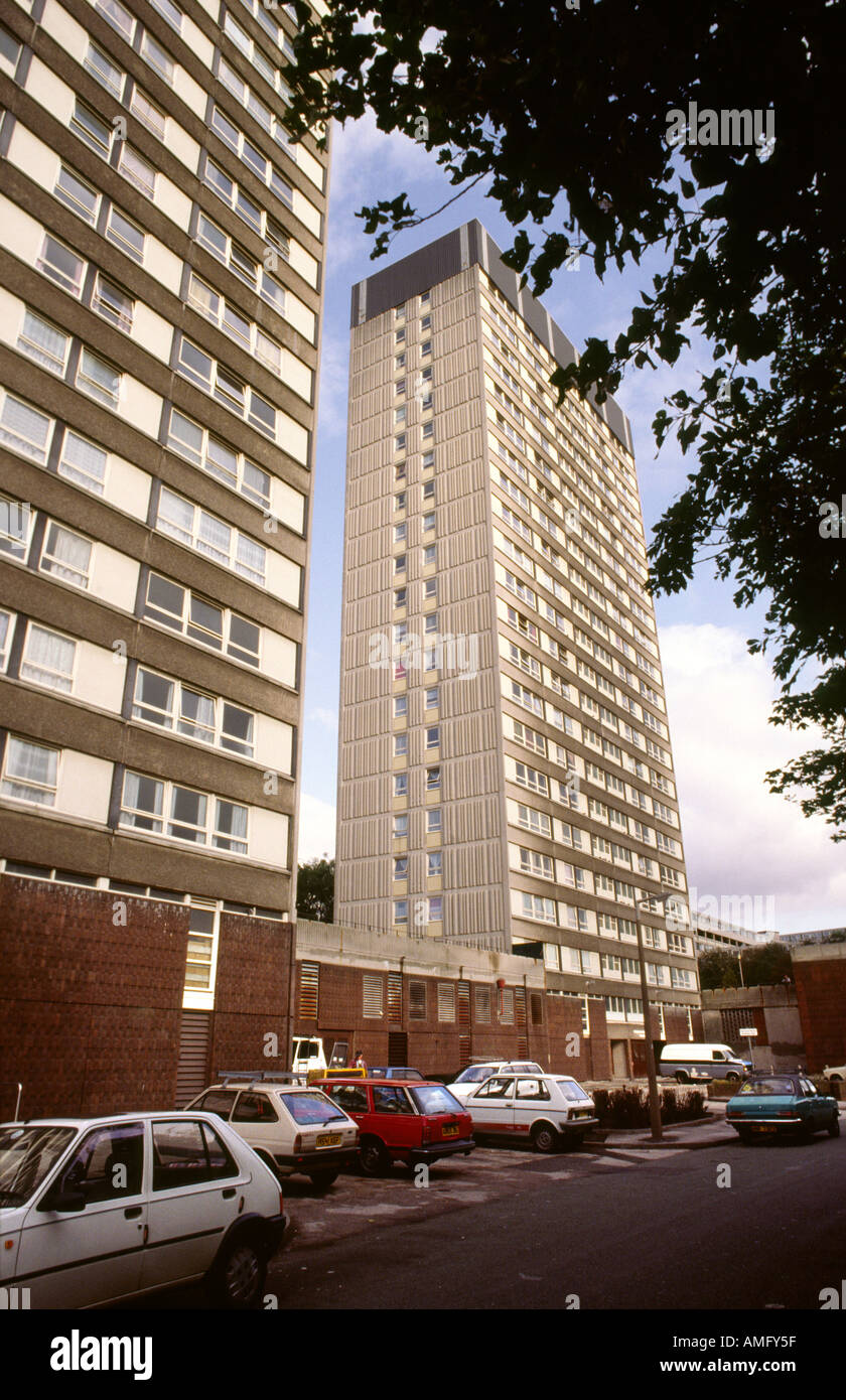 Cheshire Stockport housing block of old unrefurbished 1970s flats Stock