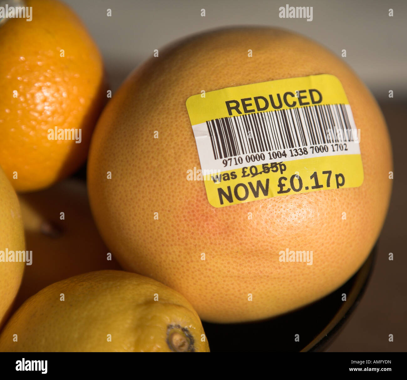 Grapefruit reduced price bar code label Stock Photo Alamy