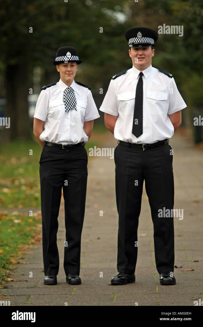 A young male and female probationer police officer for Grampian Police based in Aberdeen, Scotland, Uk Stock Photo