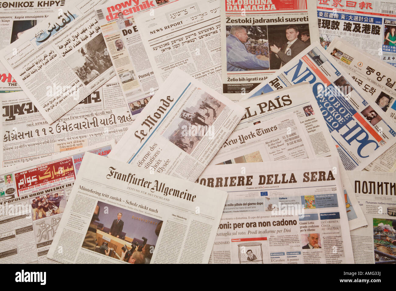 Newspapers in multiple languages Stock Photo