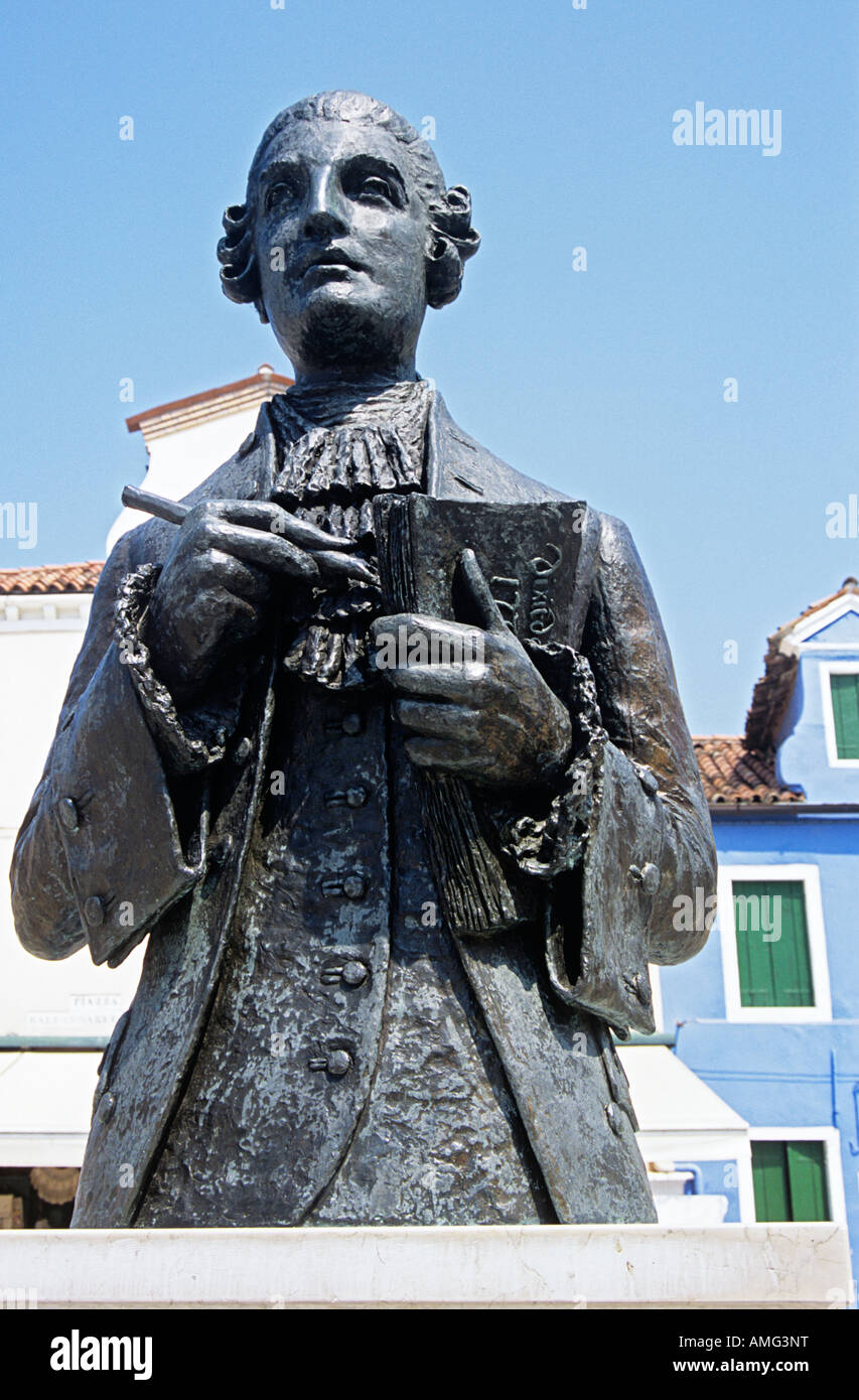 Statue of Baldassare Galuppi in town square, on the island of Burano, Venice, Italy Stock Photo