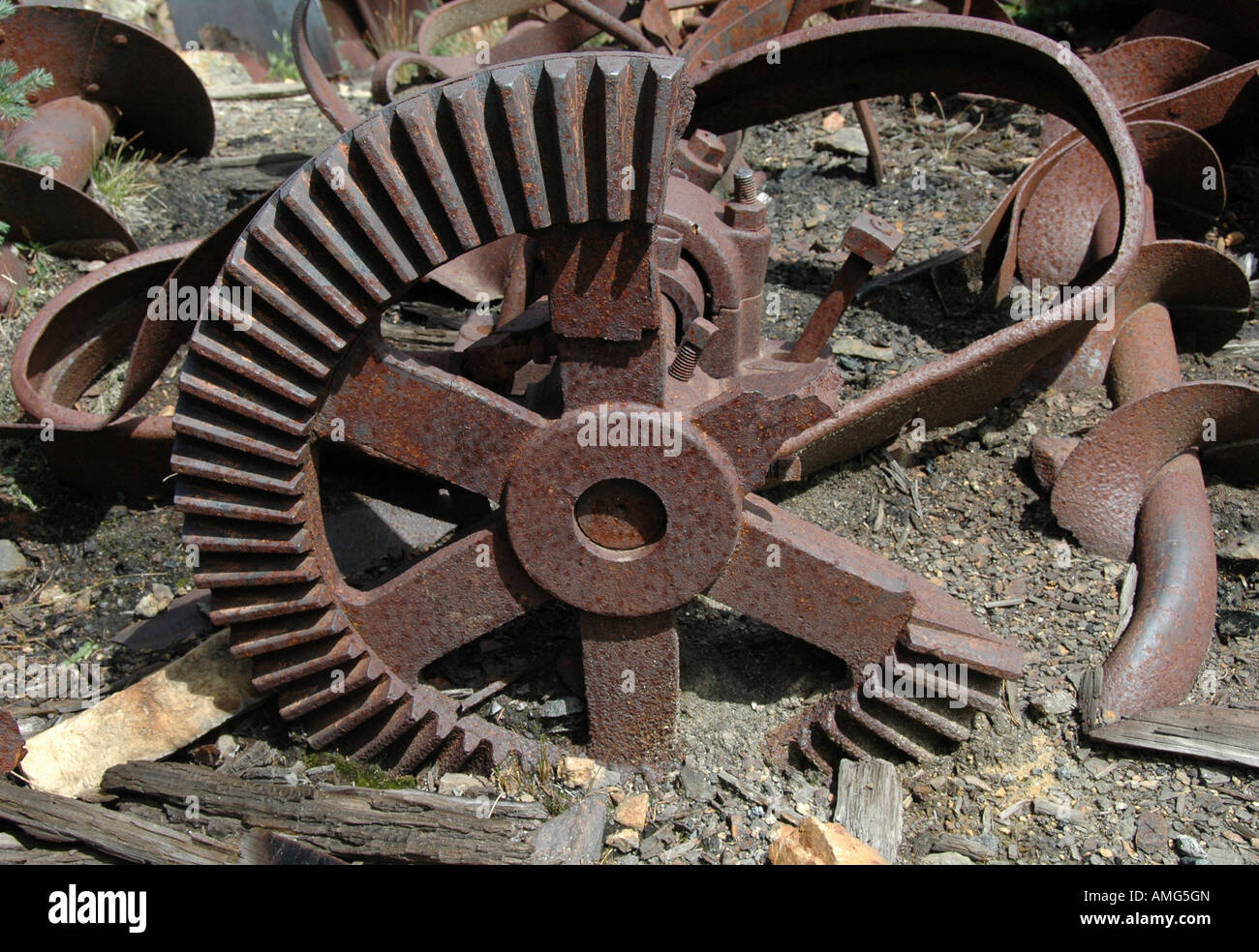 Old mining equipment abandoned at Holy Cross City, a Ghost Town, high in the Colorado Rockies Stock Photo