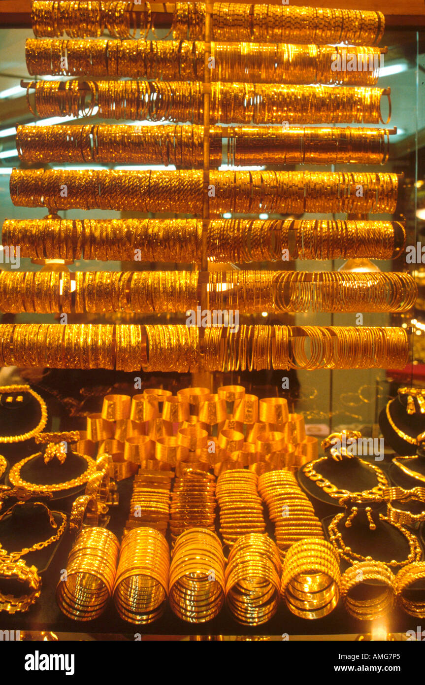 Türkei, Istanbul, Bazaar, Goldschmuck in Auslage, Juwelier Stock Photo