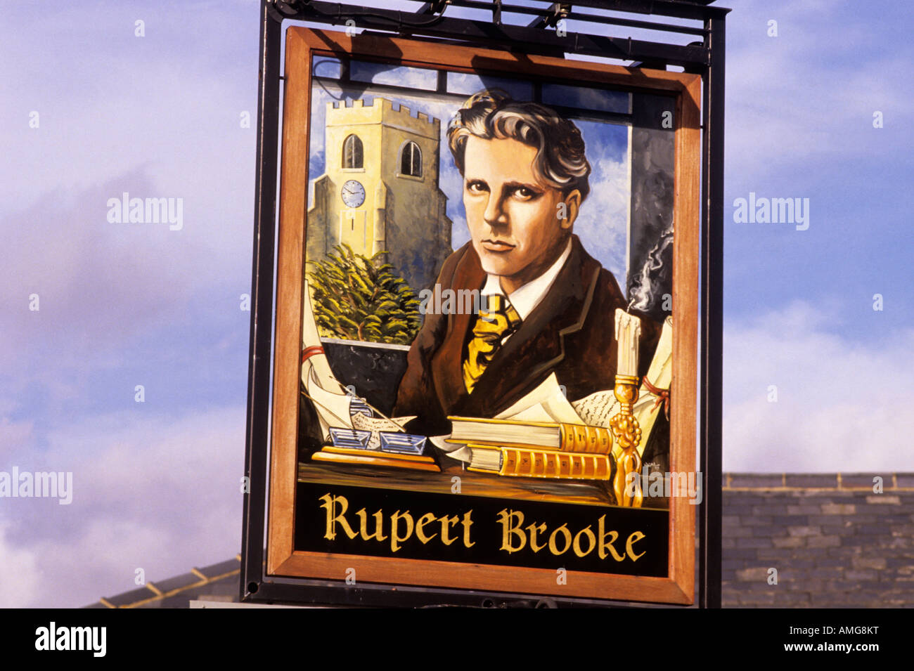 Grantchester Cambridgeshire Rupert Brooke pub sign Stock Photo