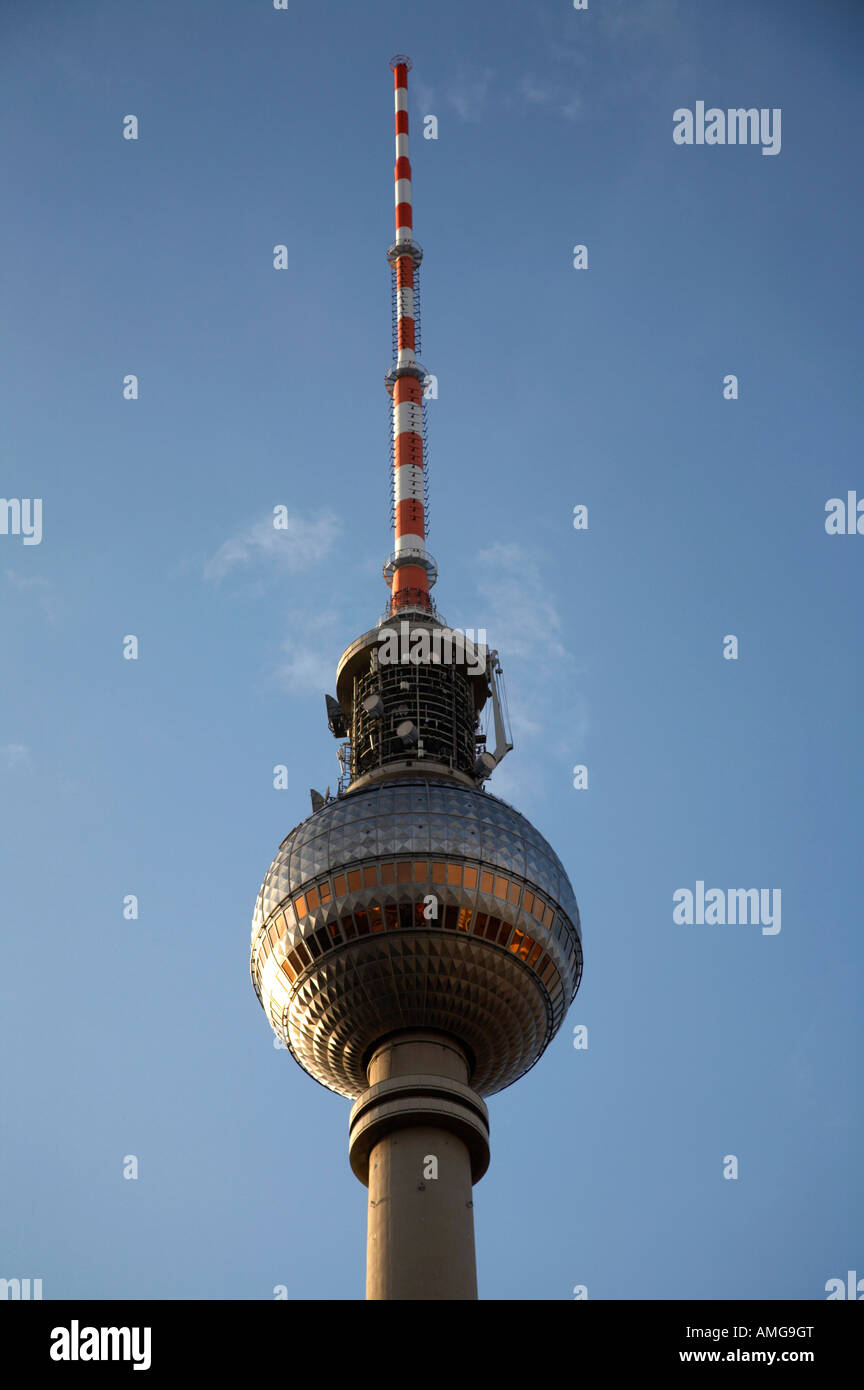top of the berliner fernsehturm Berlin TV tower symbol of east berlin Germany Stock Photo