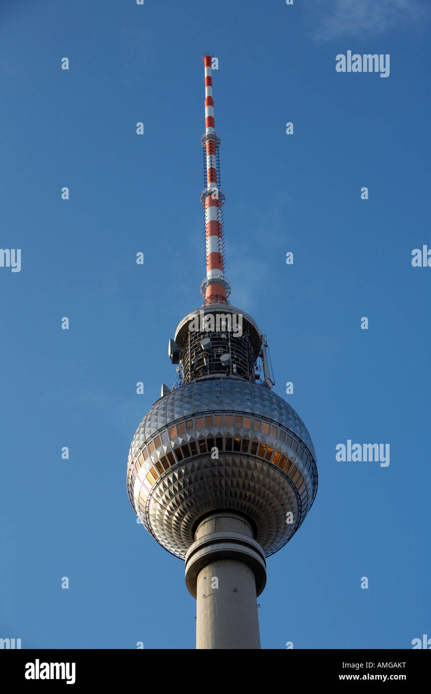 top of the berliner fernsehturm Berlin TV tower symbol of east berlin Germany Stock Photo