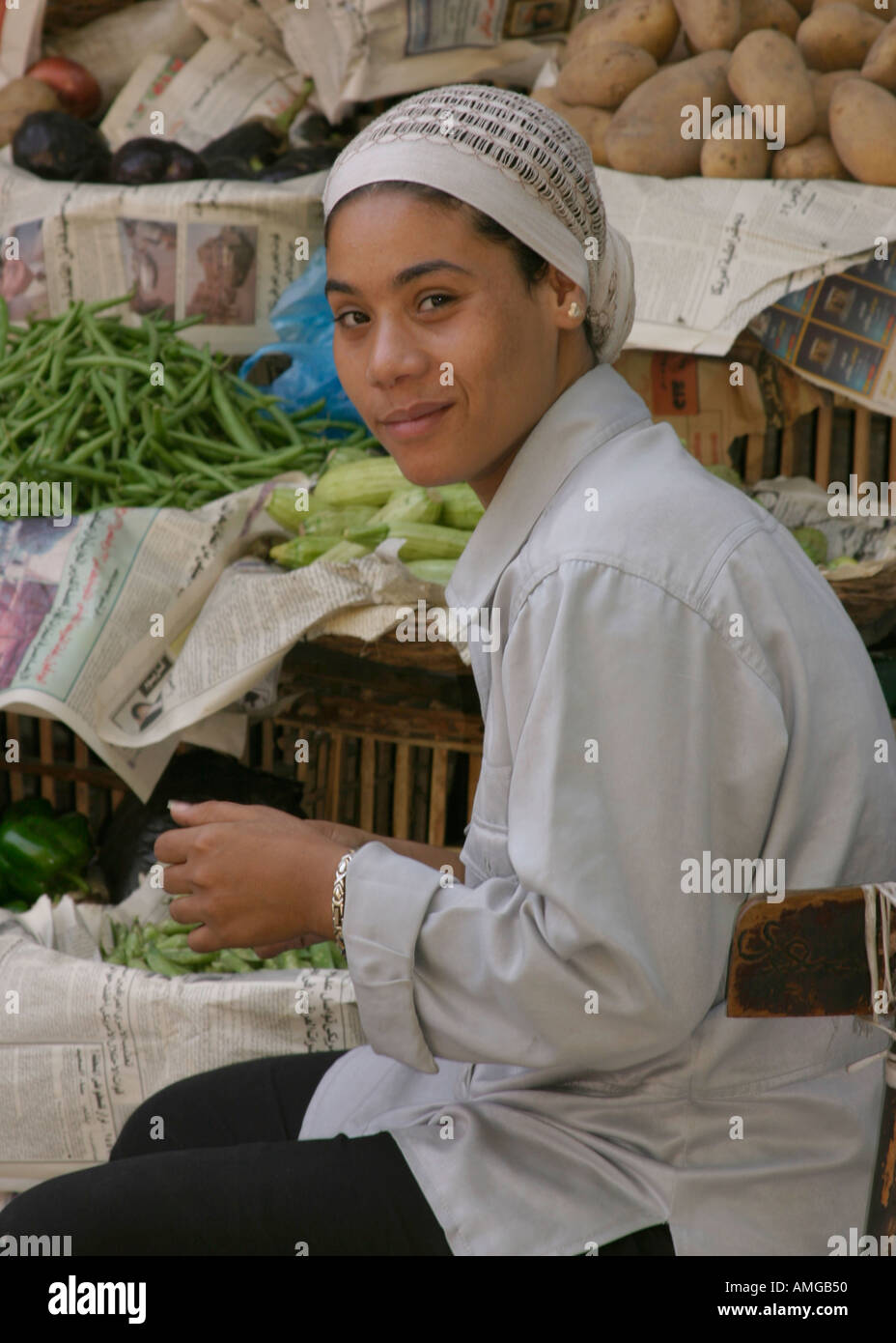 Egyptian woman selling food Stock Photo