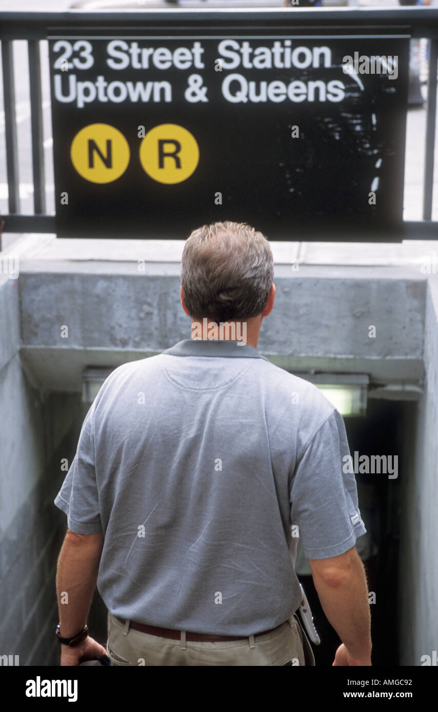 Man Entering Subway New York City NYC USA Stock Photo