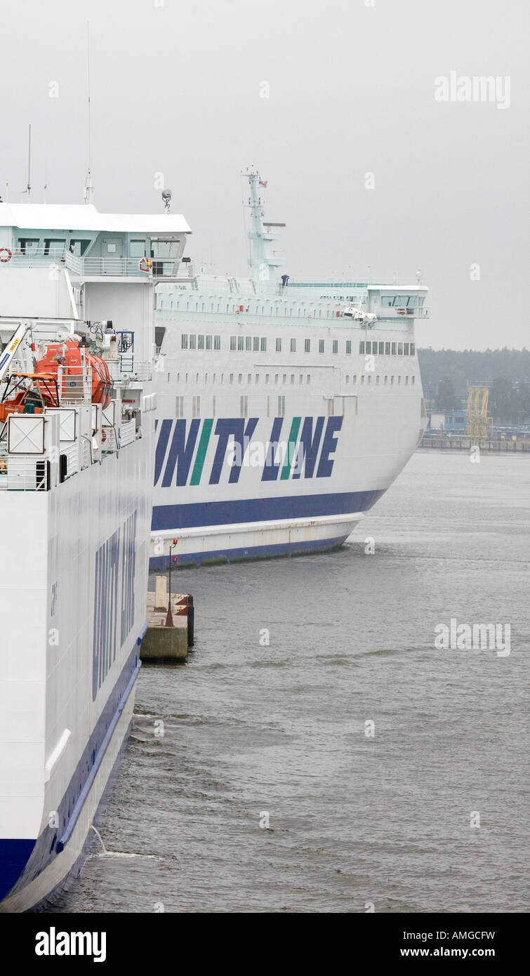 Ferries from Unity Line at the Polish port of Swinoujscie. Stock Photo