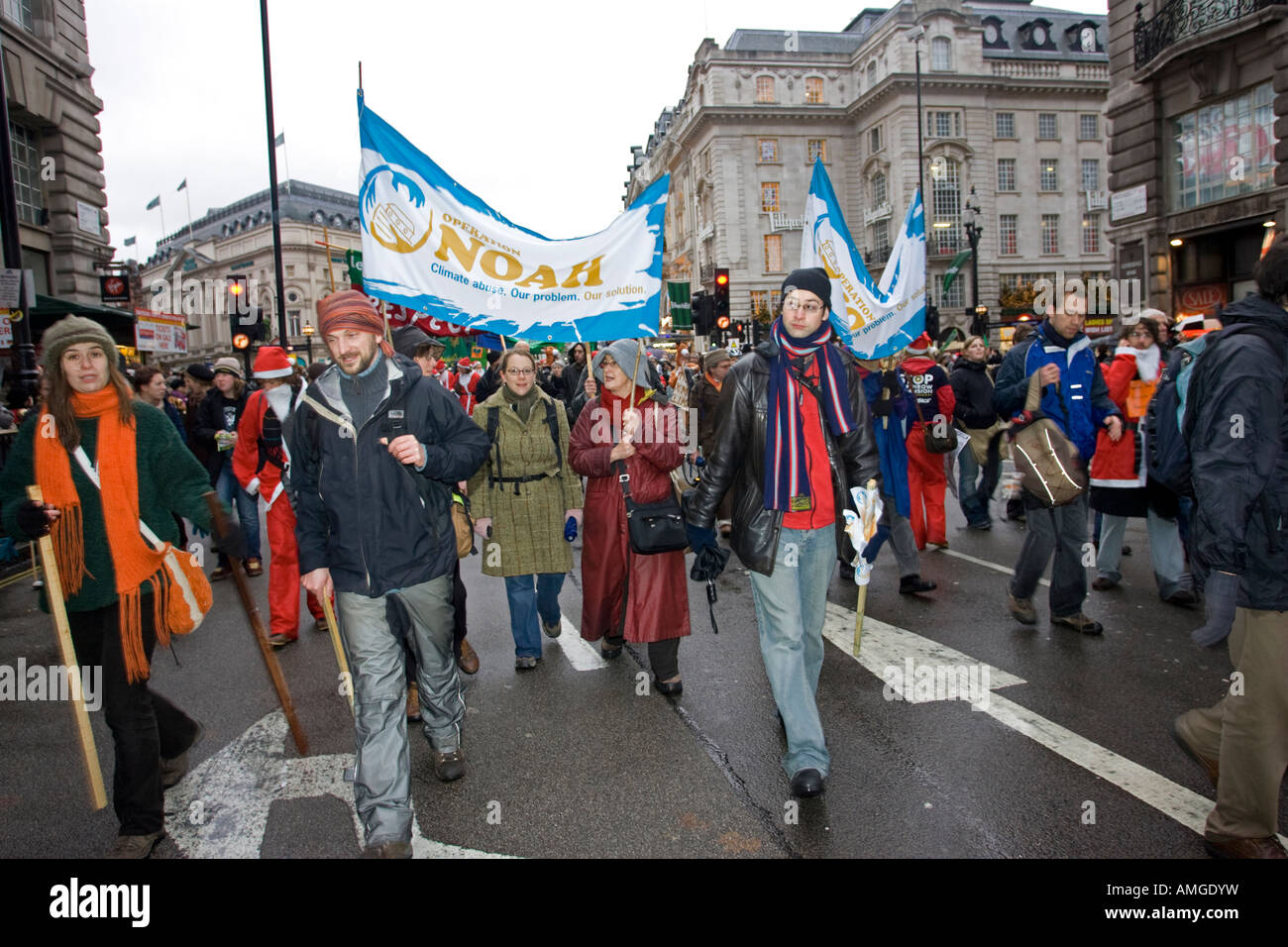 Campaigners with Operation Noah banner Climate Change March Dec 2007 London Stock Photo