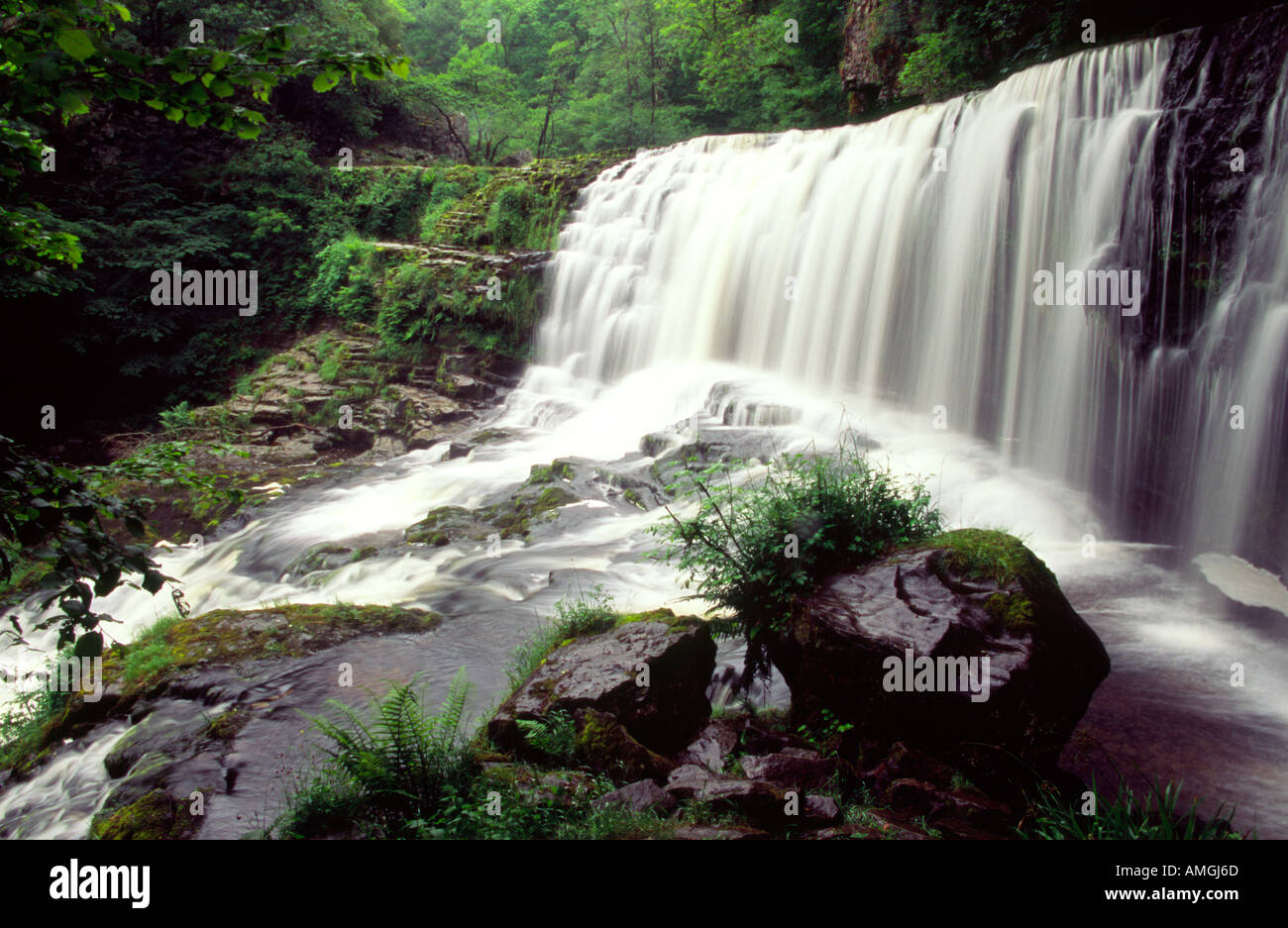 Waterfall sgwd isaf clun gwyn on the river mellte wales uk lower white meadow fall Stock Photo