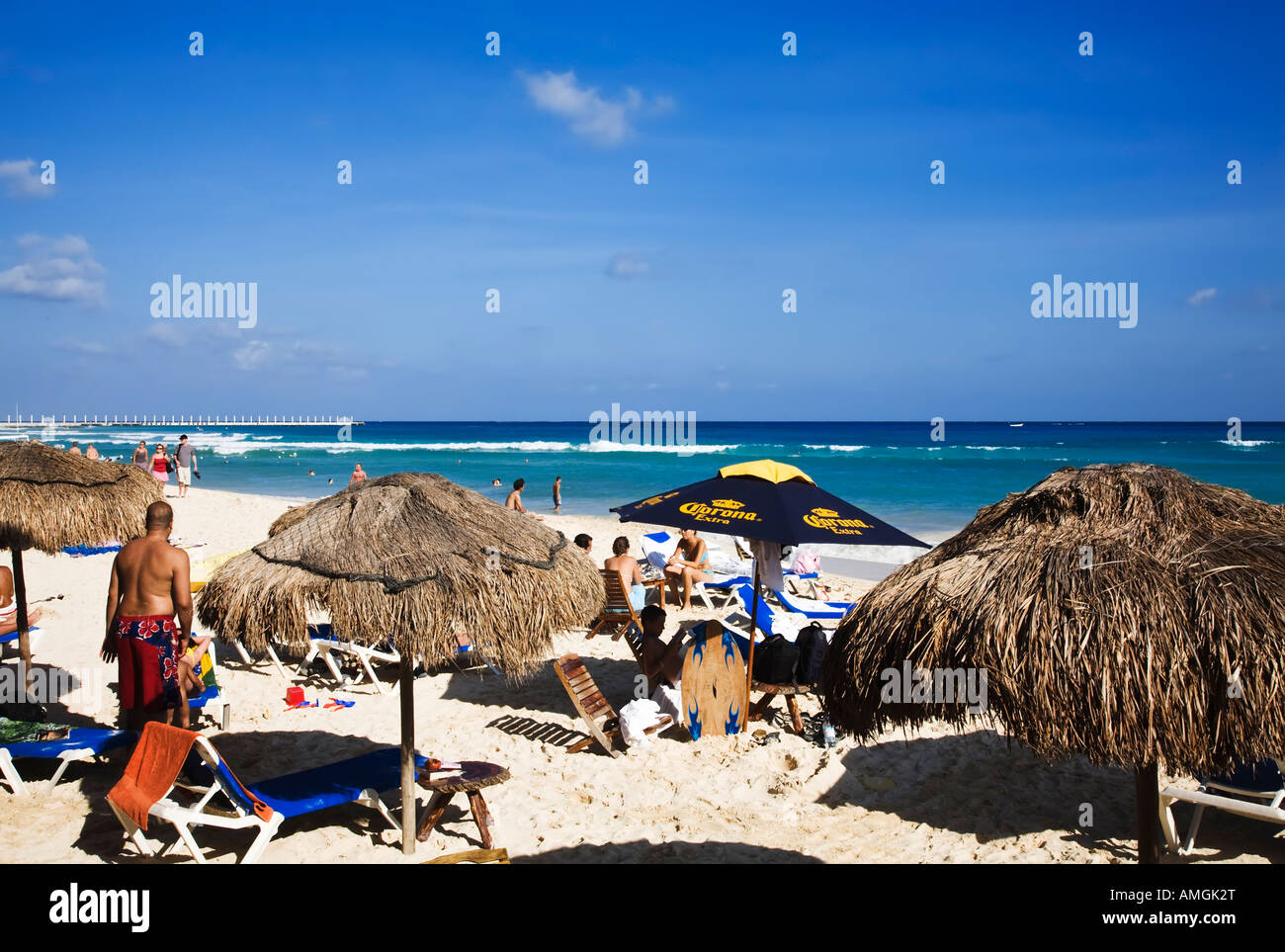The turquoise waters and white sand beaches of Playa Del Carmen on the Yucatan Peninsula in Quintana Roo Mexico Stock Photo
