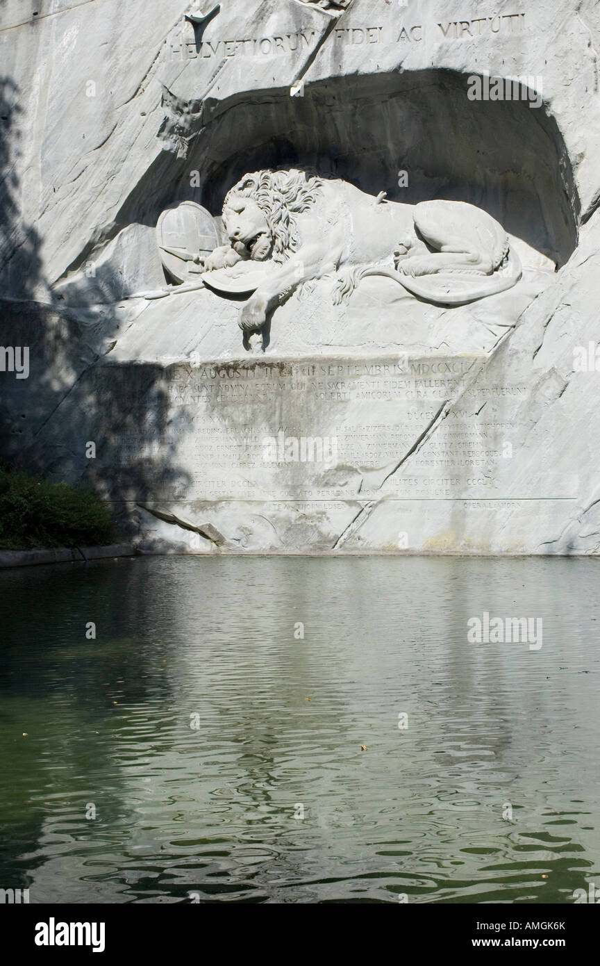 Switzerland Lucerne Luzern dying lion the Lion Monument or Lowendenkmal by Bertel Thorvaldsen Stock Photo
