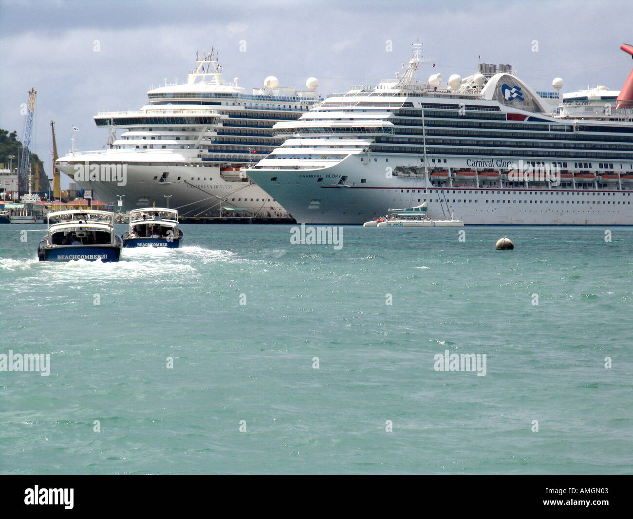 Water taxis return cruise ship visitors to Caribbean Princess left and