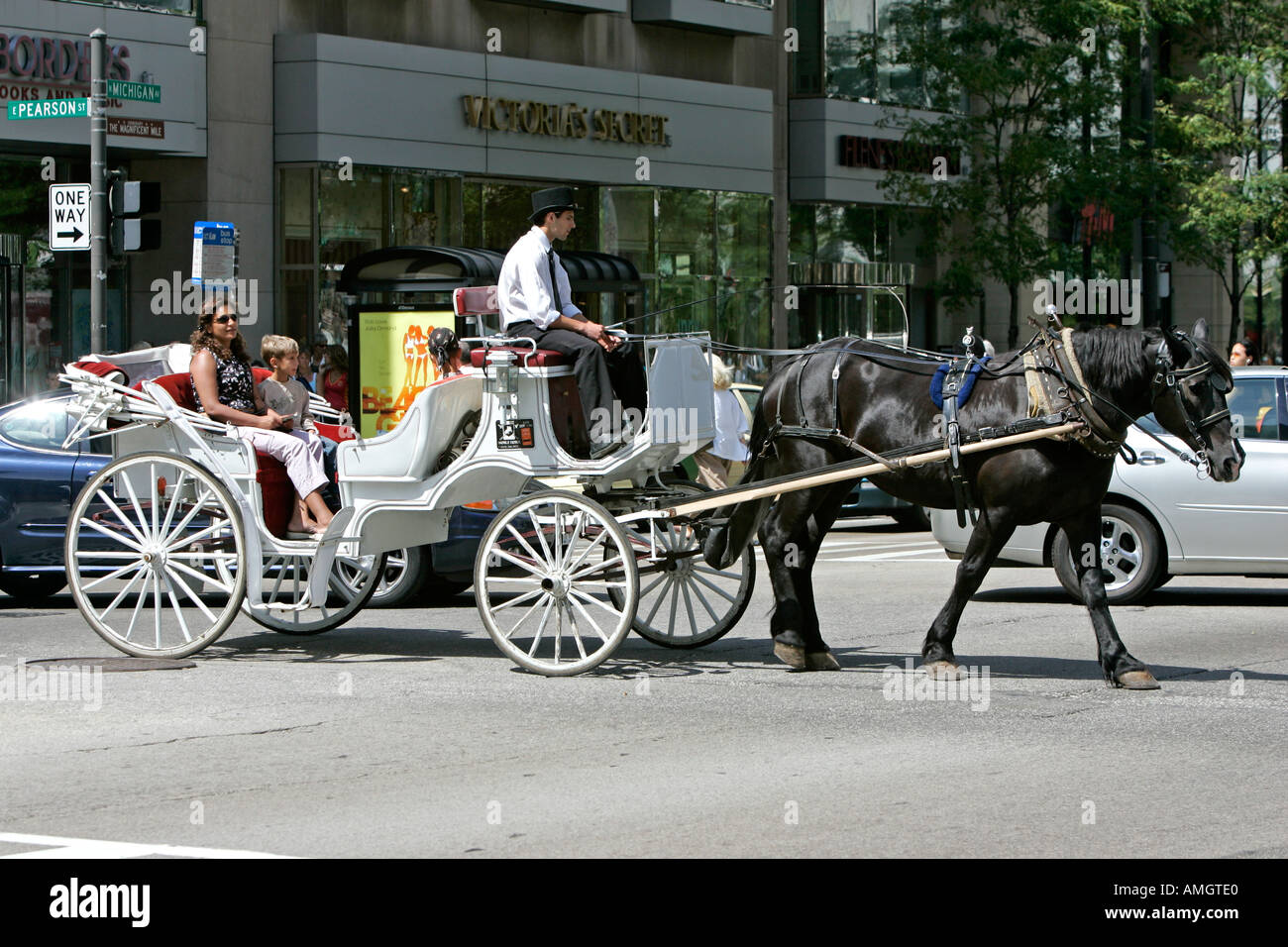 Horse and carriage ride Michigan Avenue Chicago Illinois USA Stock
