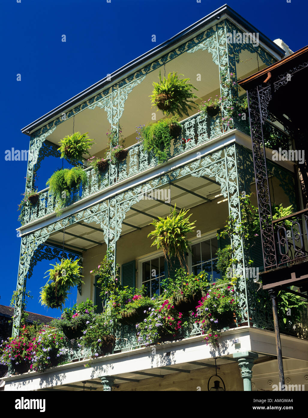 Balcony in Royal St French Quarter New Orleans USA Stock Photo