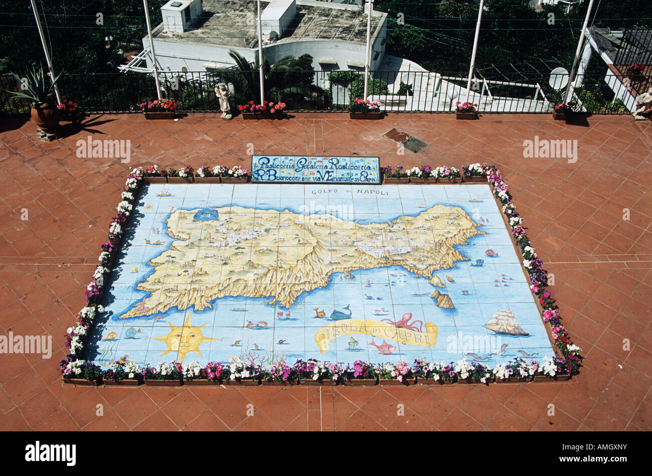 Capri Tile Map Map of Capri made from ceramic tiles, on a balcony, Capri, Italy Stock ...