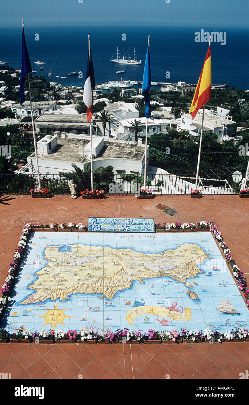 Capri Tile Map Map of Capri made from ceramic tiles, on a balcony, Marina Grande ...