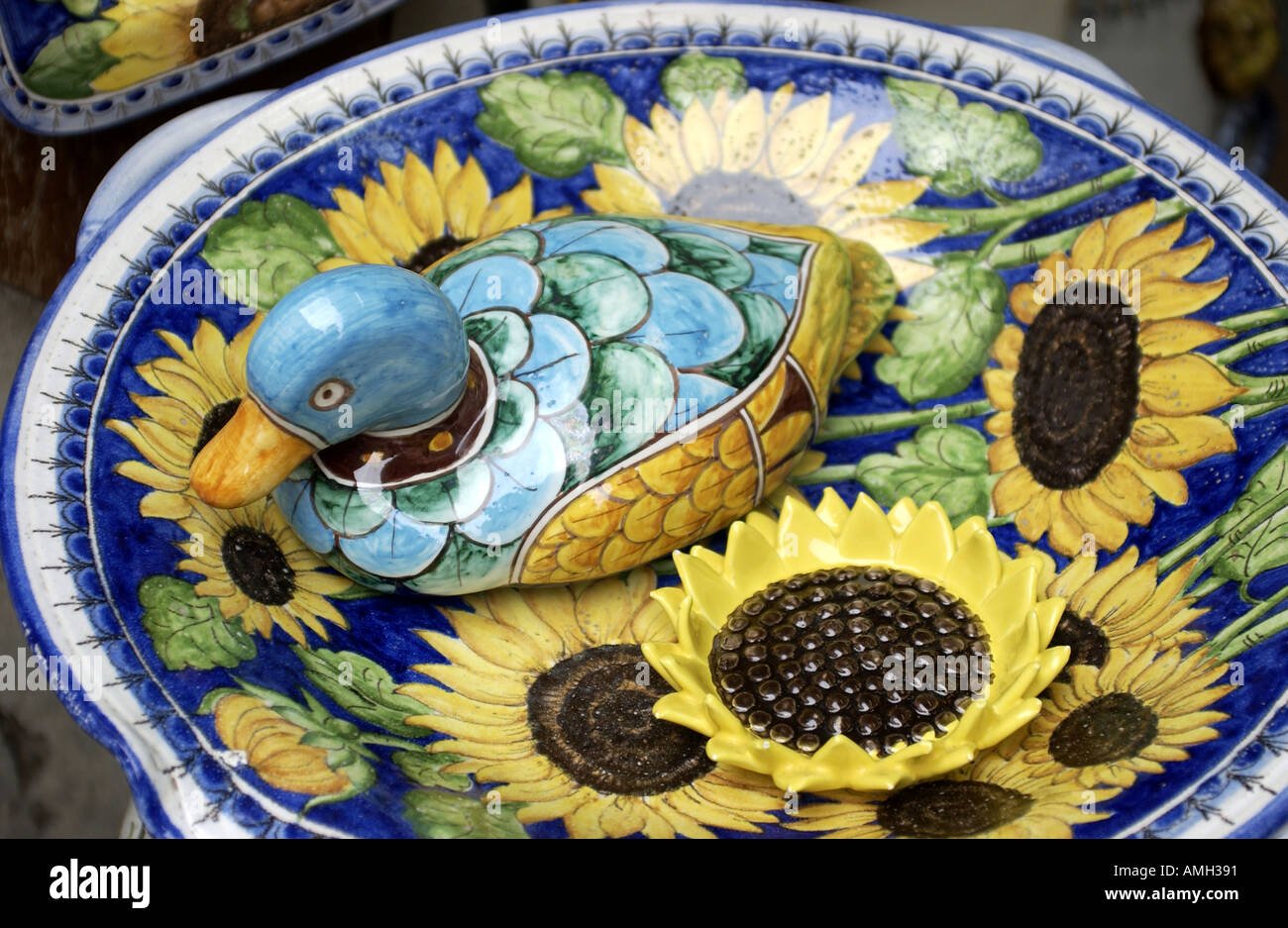 Tuscan glazed pottery on sale in San Gimignano Italy Stock Photo
