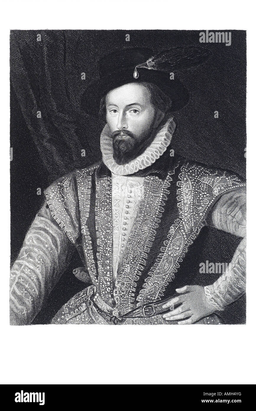 SIR WALTER RALEIGH c 1554 1618 English adventurer  writer poet courtier explorer massacre Rathlin Island Smerwick Queen Elizabet Stock Photo