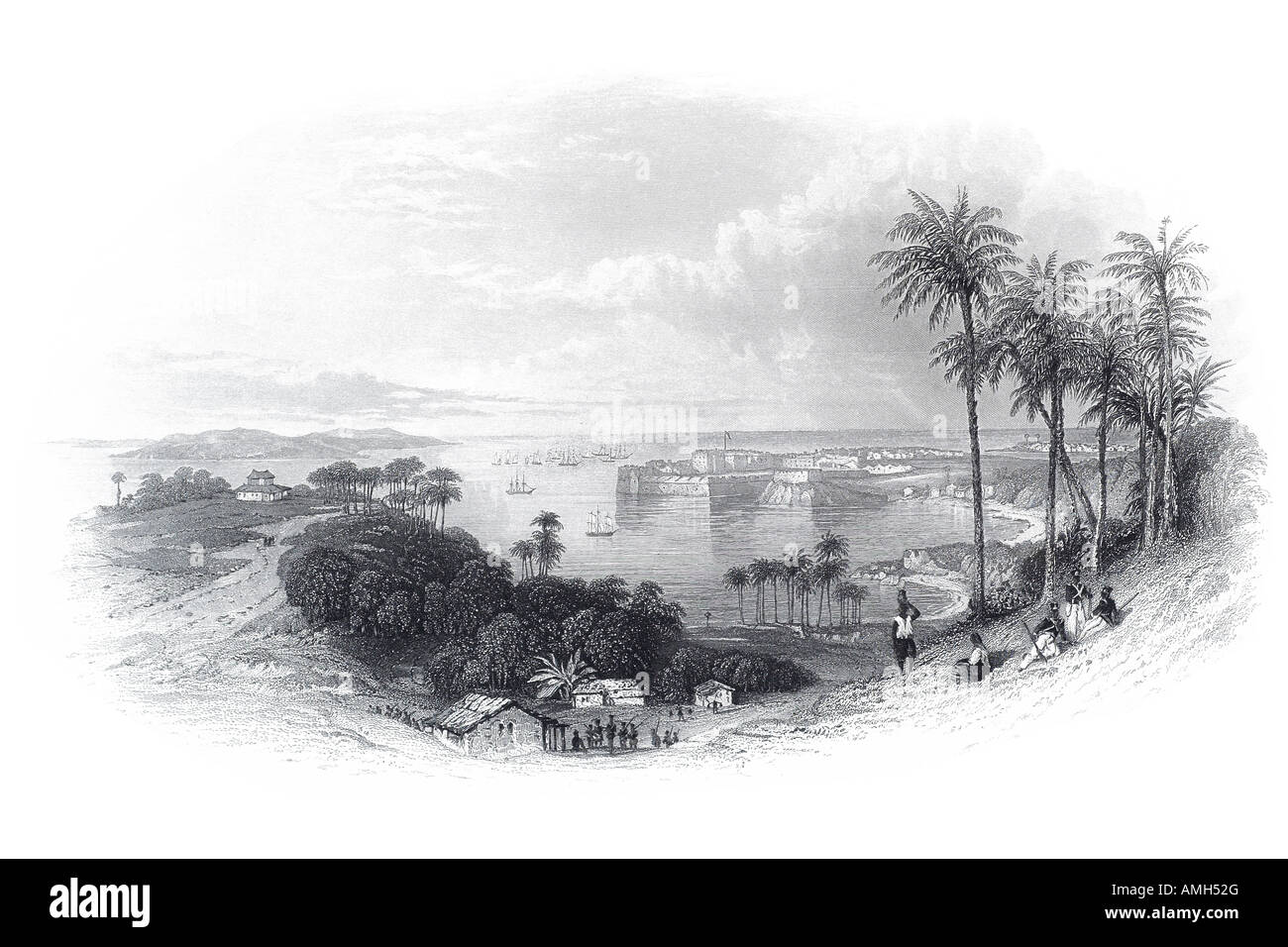 port Mumbai Mambai Mumba Maha-Amba Bombay Bombaim India date palm elevated view colony British empire harbour natural deep water Stock Photo