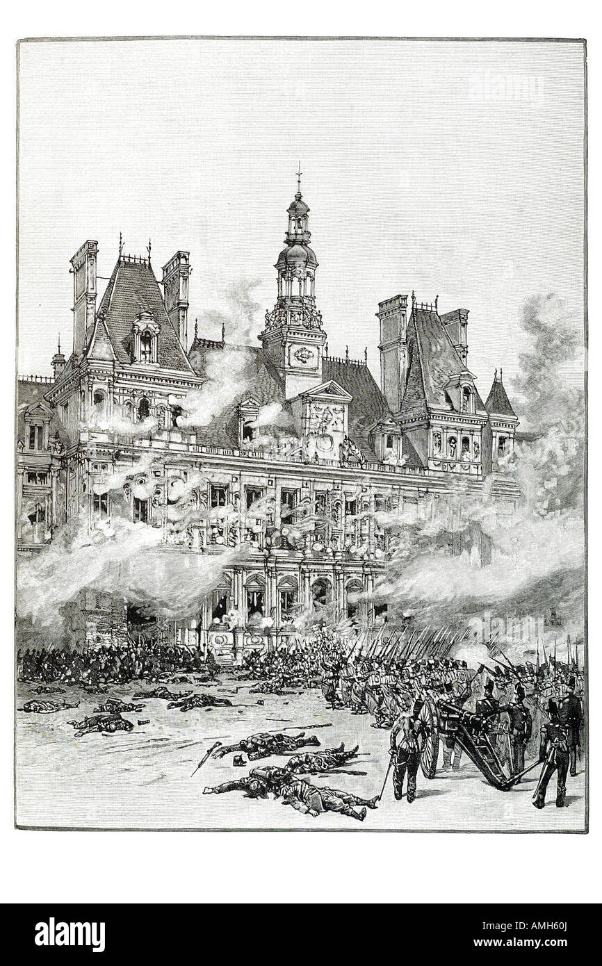 attack on the hotel de ville 1830 France French Revolution July Bourbon monarch constitutional monarchy Restoration, cadet branc Stock Photo