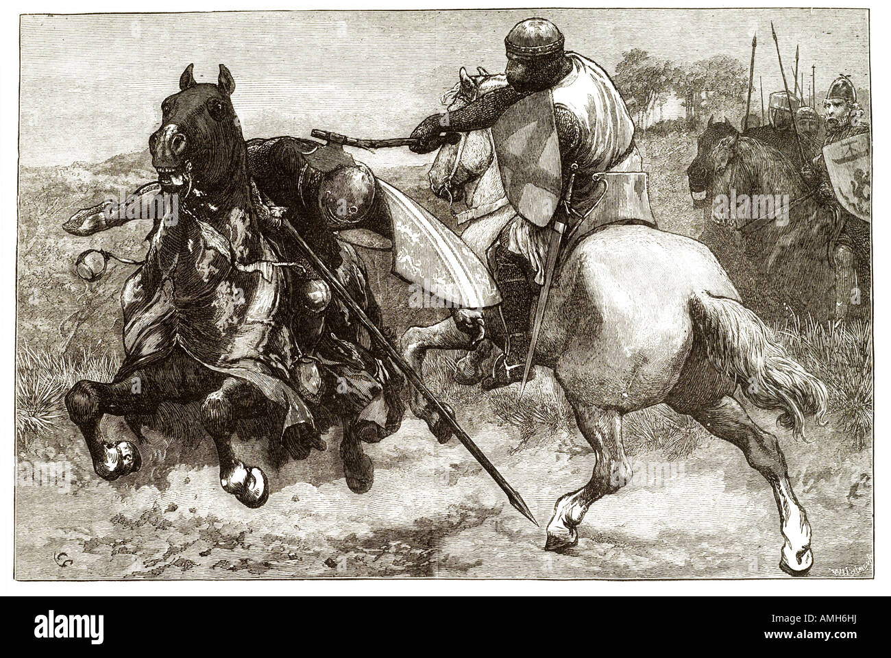 death Sir Henry de Bohun King Robert de Bruce VIII battle knight slay kill axe horse charge english England battle field battlef Stock Photo