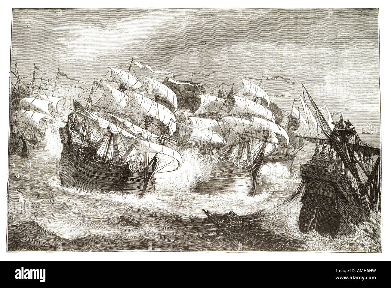 attacking Spanish treasure ship Sir Francis Drake 1540 1596 Vice Admiral privateer navigator slave trader politician Elizabethan Stock Photo