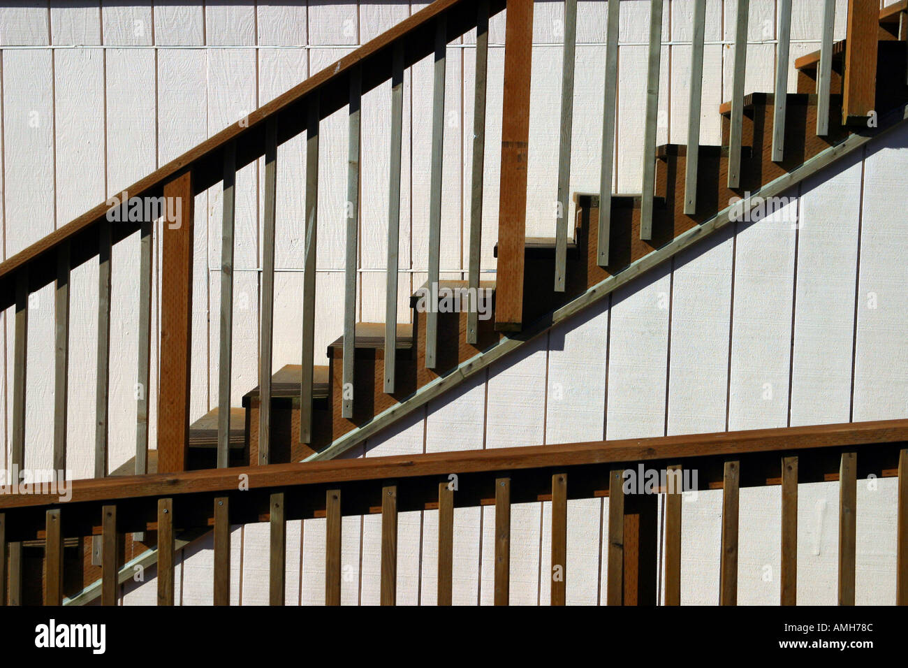 Wooden steps on the side of a building Stock Photo