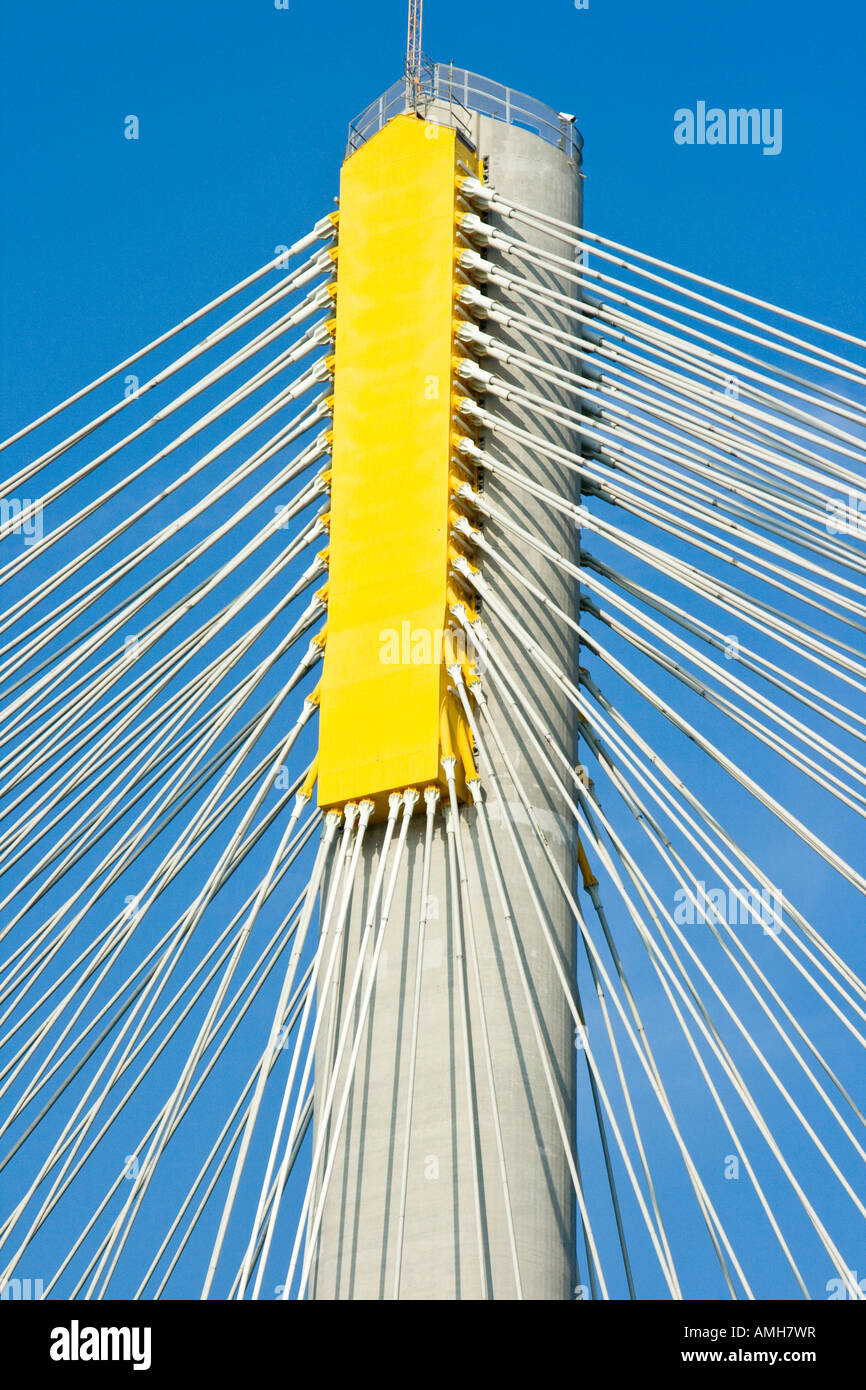 Closeup Architectural Detail Steel Tower Head Ting Kau Cable Stayed