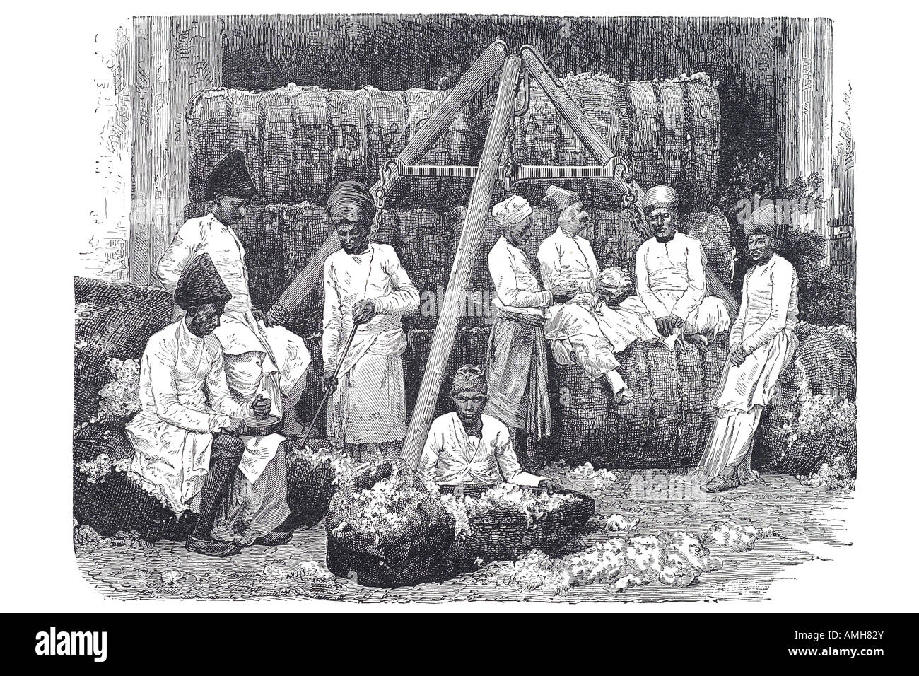 cotton store Bombay India trade trader warehouse porter bale merchant