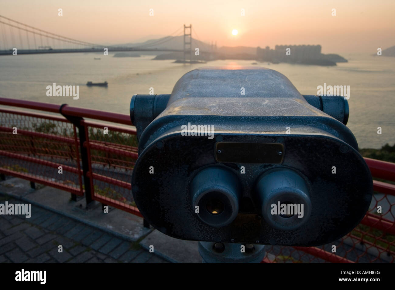Tourist Binoculars Lantau Link Visitors Centre and Viewing Platform Tsing Yi Hong Kong Stock