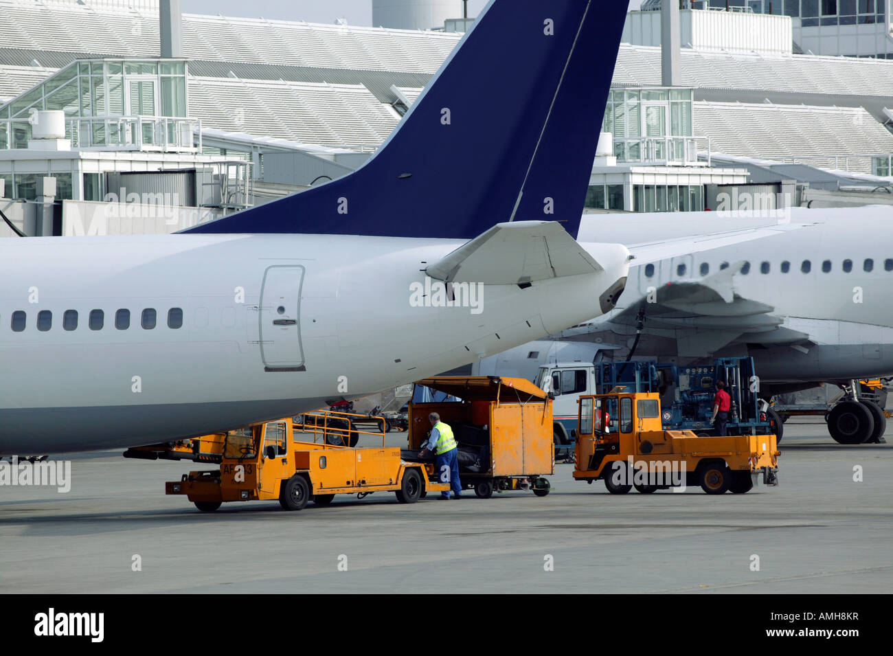 airport munich with a parking airplane Stock Photo