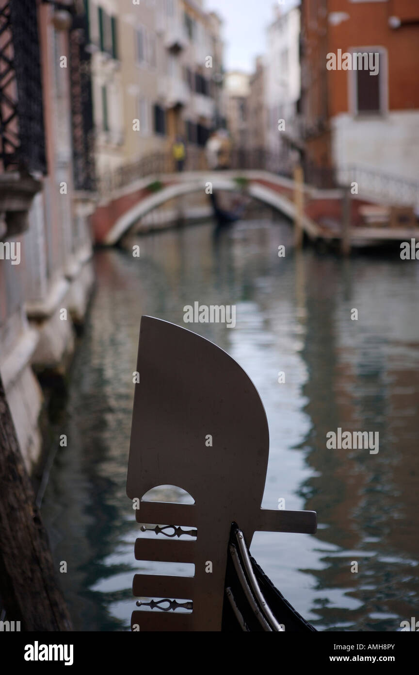 Close up of a fèrro of a gondola Venice Italy Stock Photo