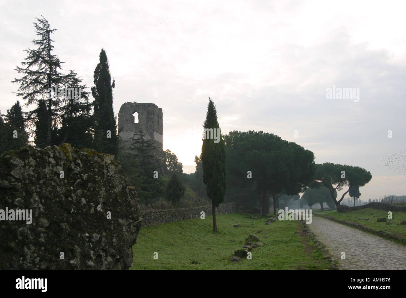 Via Appia Antica or Appian Way an old roman road in Rome Italy Stock Photo