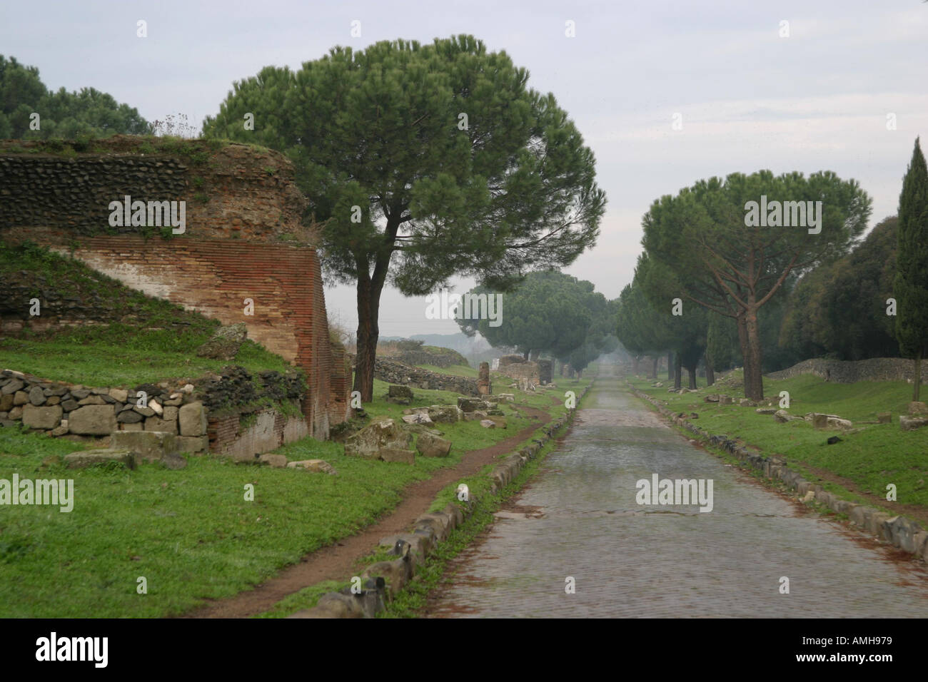 Via Appia Antica or Appian Way an old roman road in Rome Italy Stock Photo