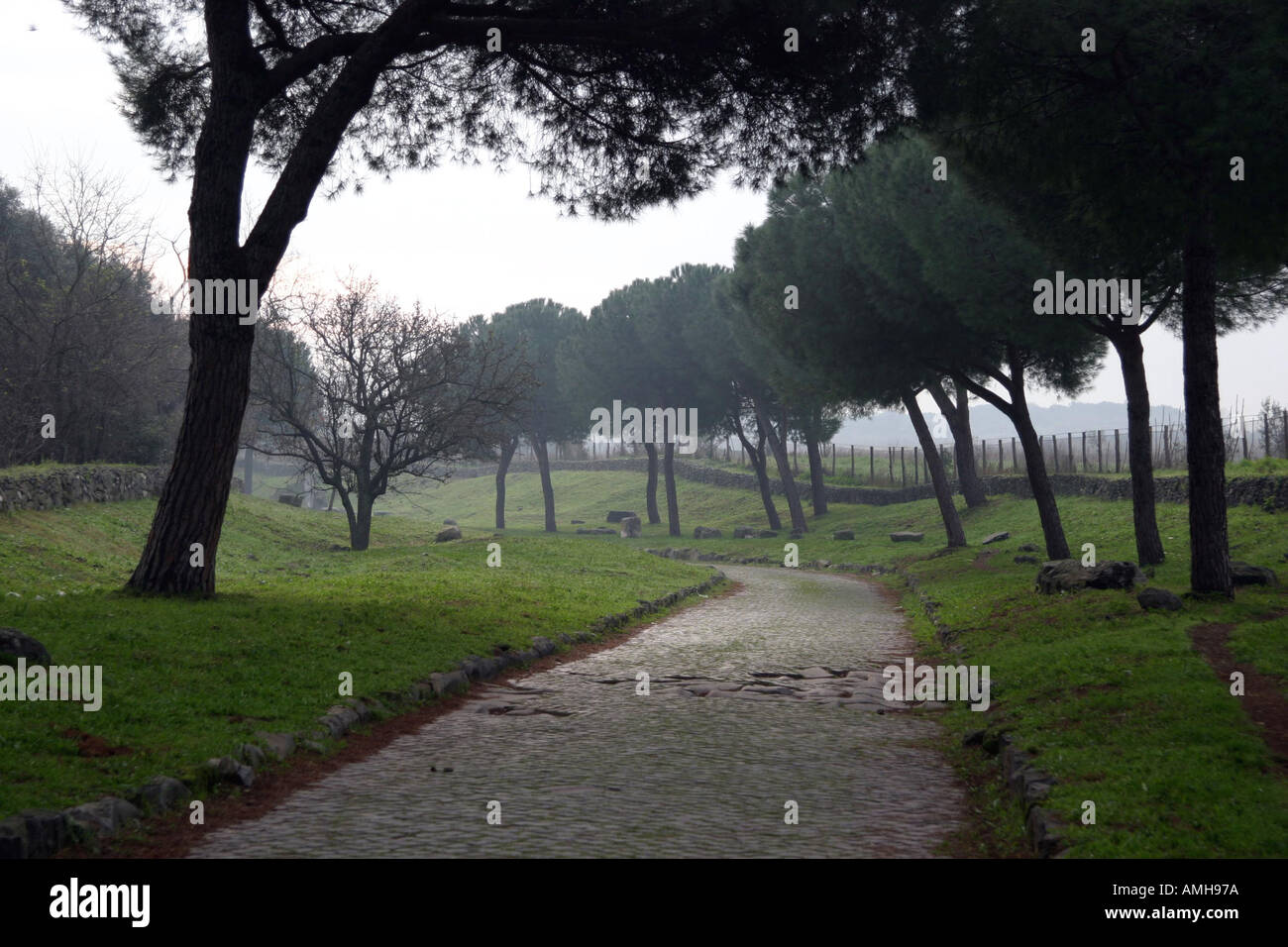 Via Appia Antica or Appian Way an old roman road in Rome Italy Stock Photo