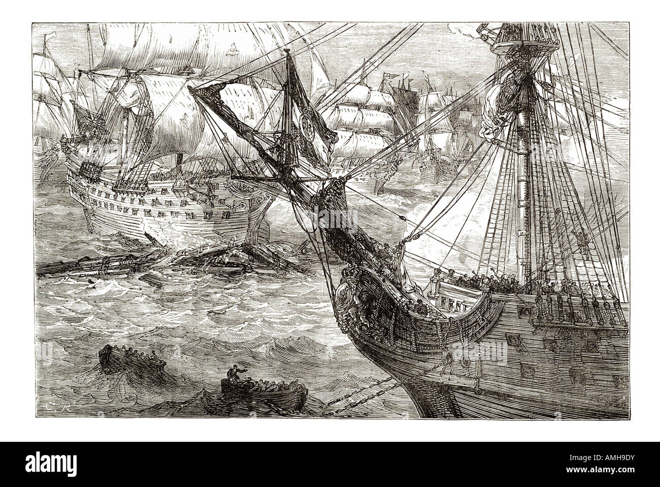 torbay forcing boom vigo bay naval battle canon warship Rande Anglo Dutch  fleet Admiral Rooke Philips van Almonde attack destroy Stock Photo - Alamy